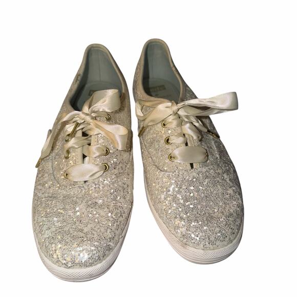 Keds x Kate Spade New York Glitter Sneakers WF53272 Cream Ivory 8.5 Women’s - Picture 2 of 12